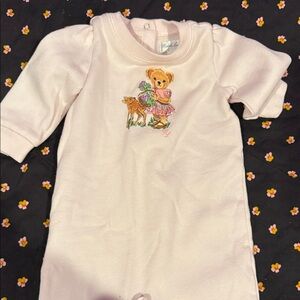 Ralph Lauren Adorable Pink Baby Romper with Bear Design